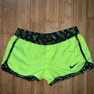 Nike Women's Black and Neon Green Reversible Athletic Shorts